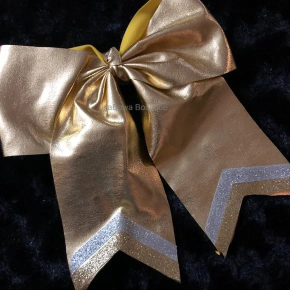 Gold Foil Sparkle Cheer Bow 5B2258 Handmade NWT Boutique - Picture 1 of 3